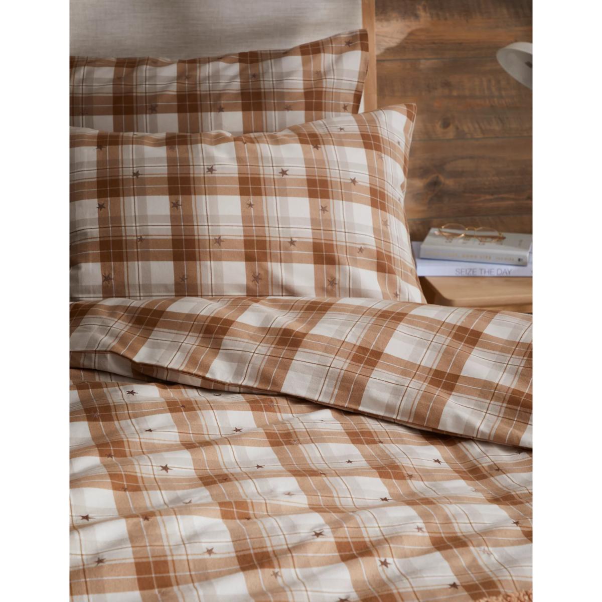 M&S Brushed Cotton Checked Bedding Set - SGL - Neutral, Neutral,Grey – image 5