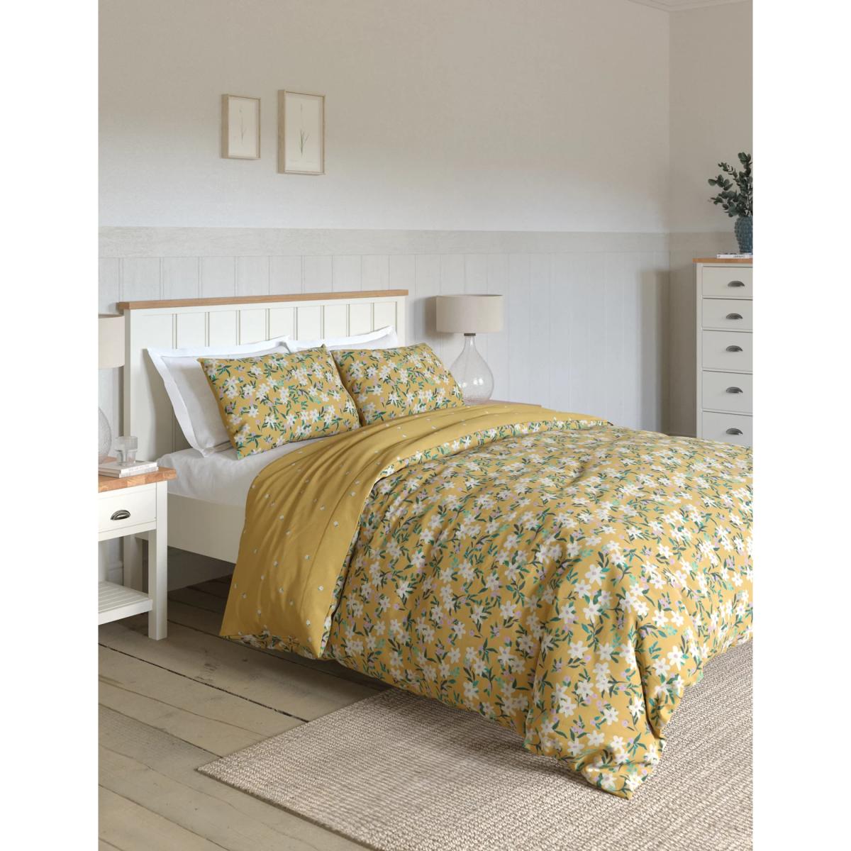 M&S Cotton Blend Daisy Print Bedding Set - DBL - Ochre, Ochre – image 3