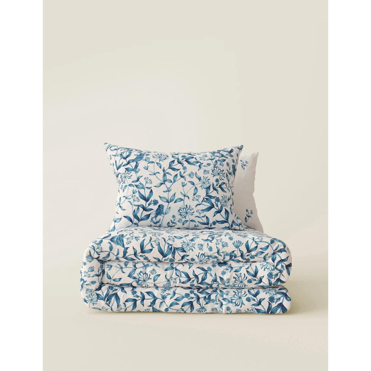 M&S Pure Cotton Trailing Leaf Bedding Set - DBL - Blue Mix, Blue Mix – image 2