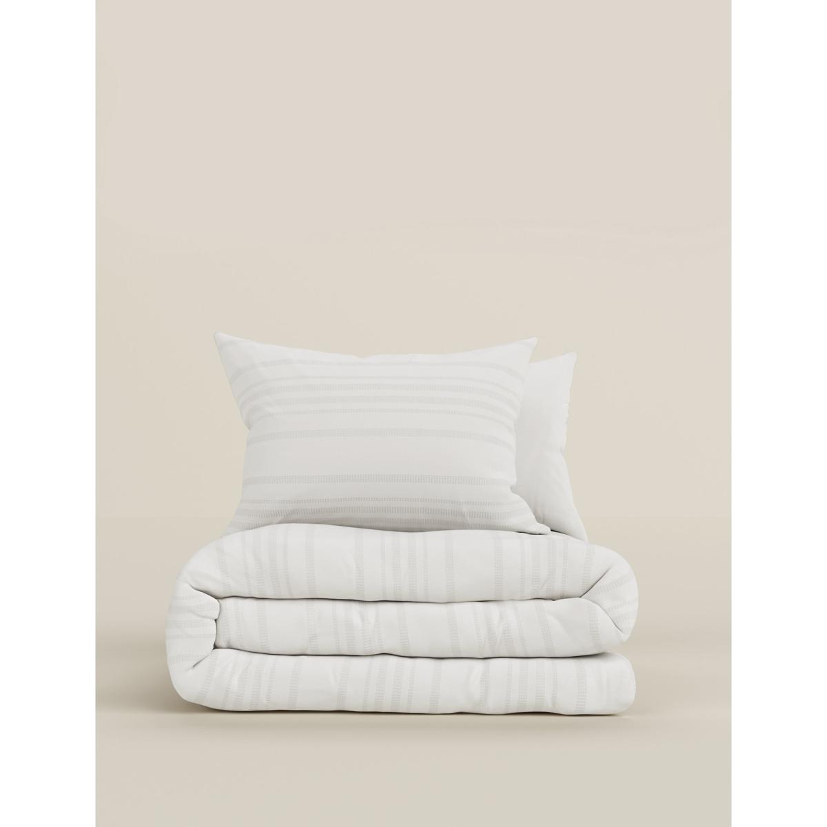 M&S Cotton Blend Waffle Stripe Bedding Set - SGL - White, White – image 4