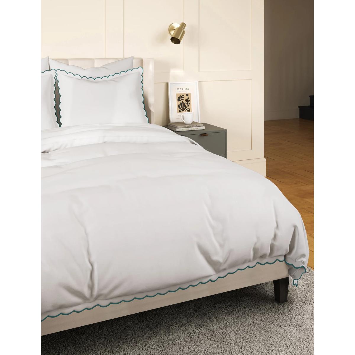 M&S Cotton Blend Scalloped Edge Bedding Set - SGL - Sea Green, Sea Green,Grey Mix – image 3
