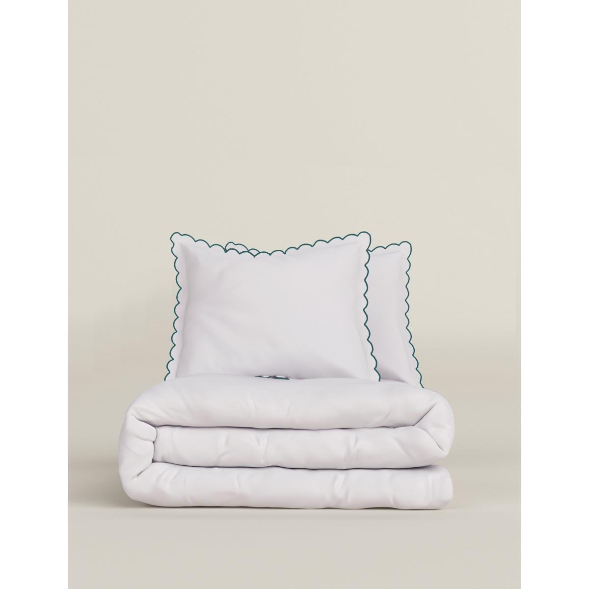 M&S Cotton Blend Scalloped Edge Bedding Set - SGL - Sea Green, Sea Green,Grey Mix – image 1