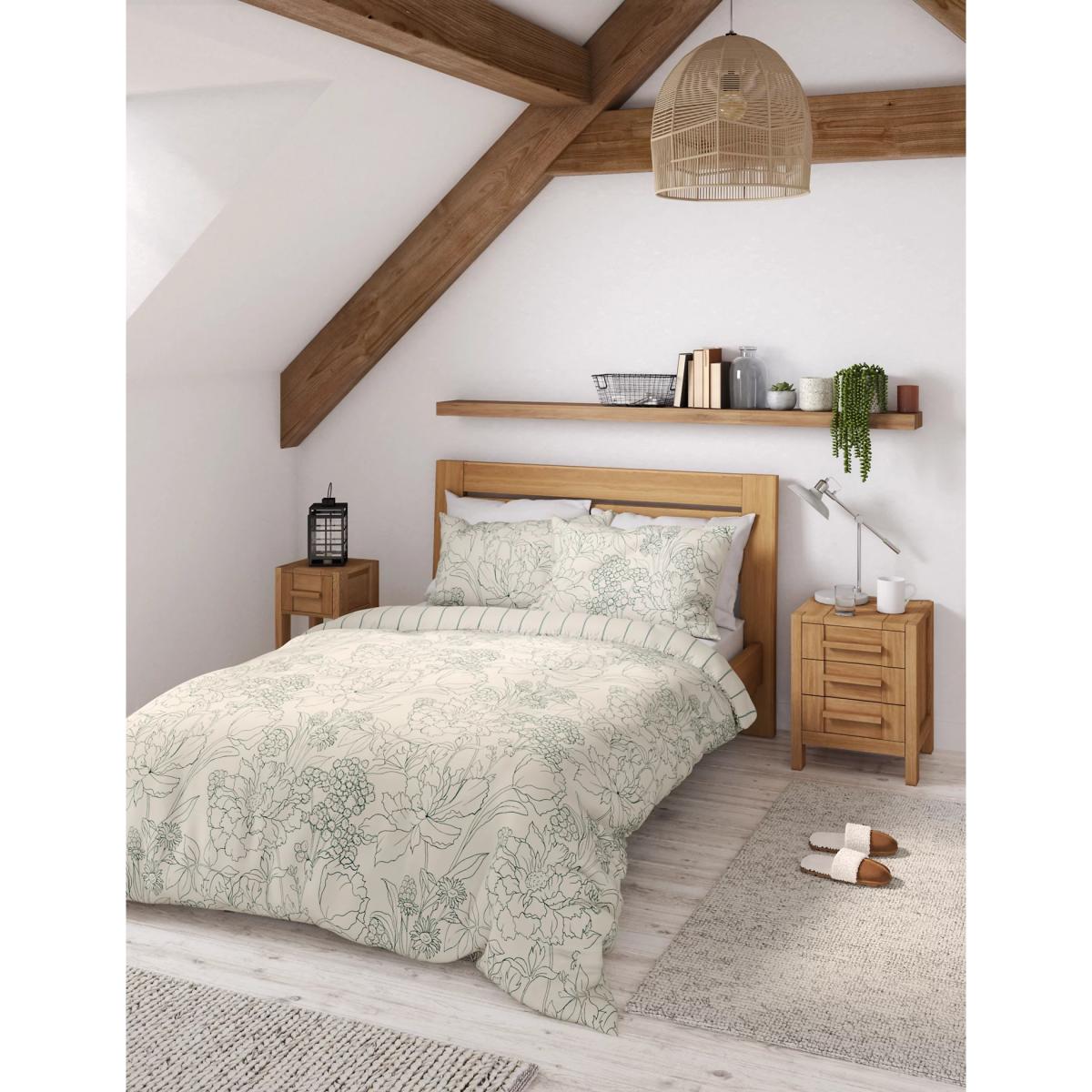M&S Pure Cotton Linear Floral Bedding Set - SGL - Beige Mix, Beige Mix – image 4