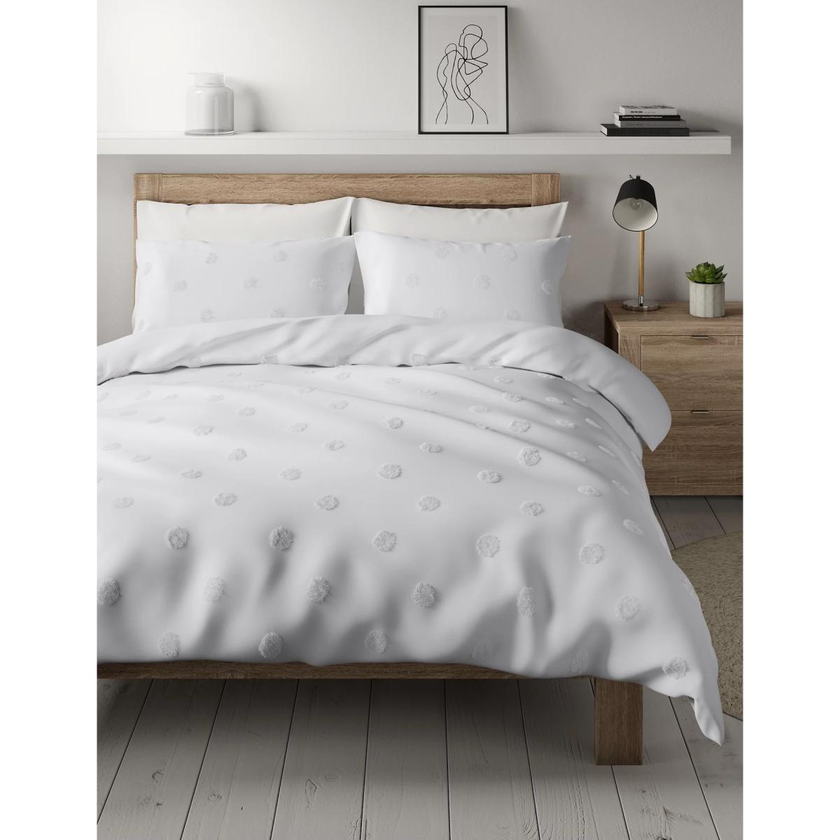 M&S Pure Cotton Spotty Textured Bedding Set - SGL - White, White – image 2