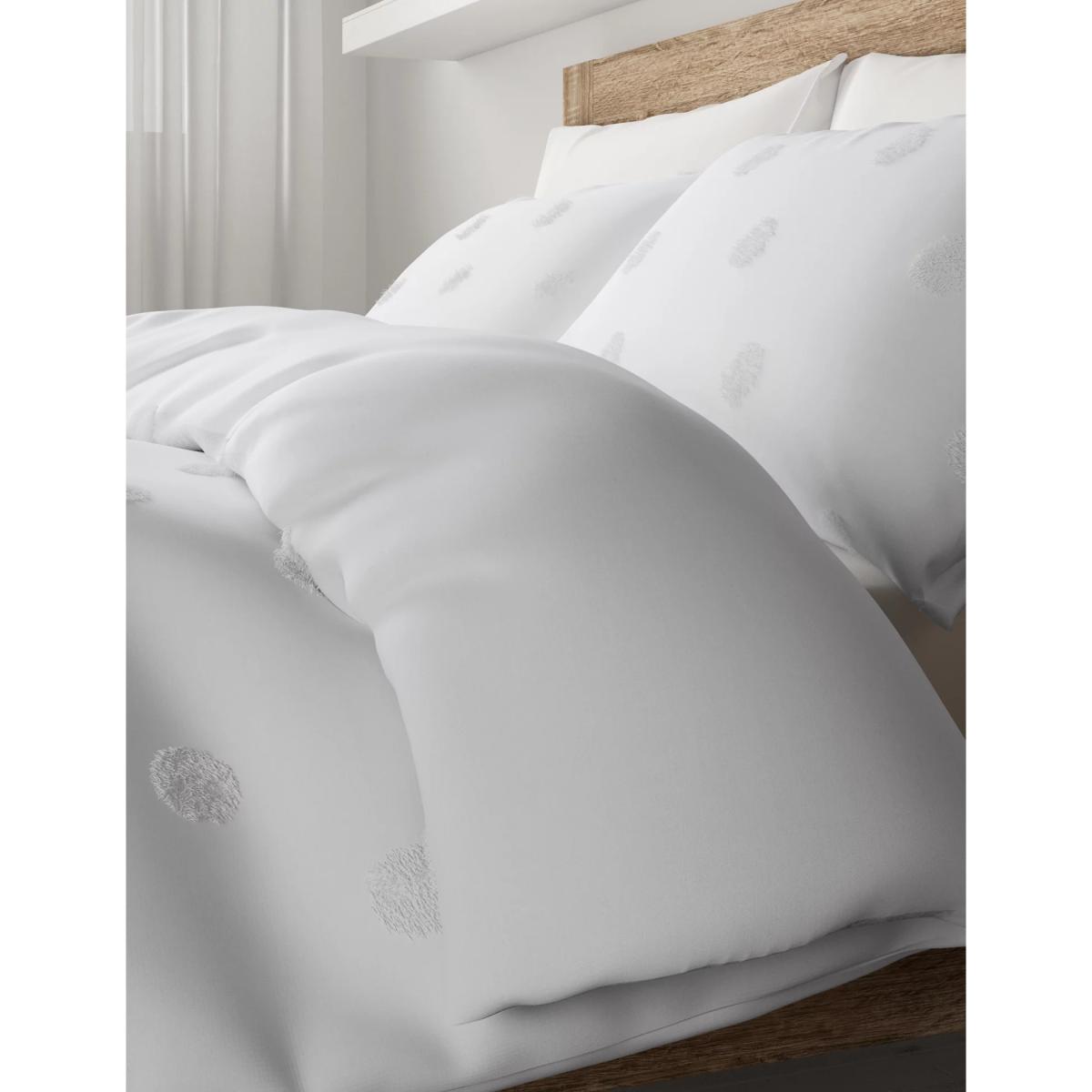 M&S Pure Cotton Spotty Textured Bedding Set - SGL - White, White – image 3