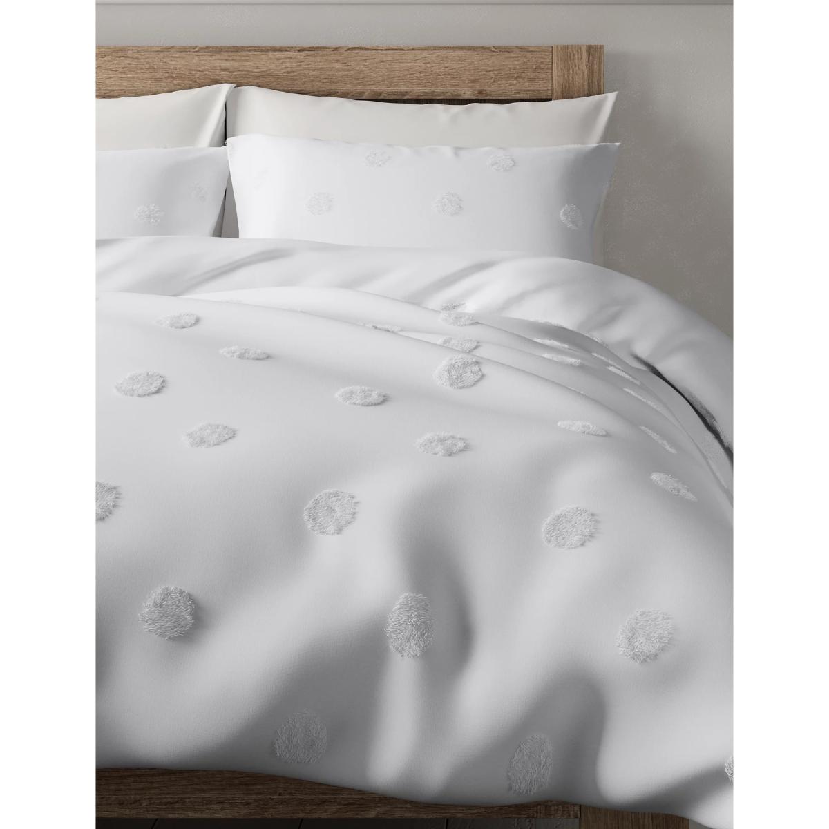 M&S Pure Cotton Spotty Textured Bedding Set - SGL - White, White – image 4