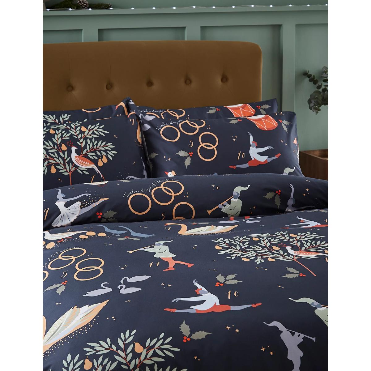 Sara Miller Pure Cotton Percale 12 Days Of Christmas Bedding Set - SGL - Midnight, Midnight – image 2