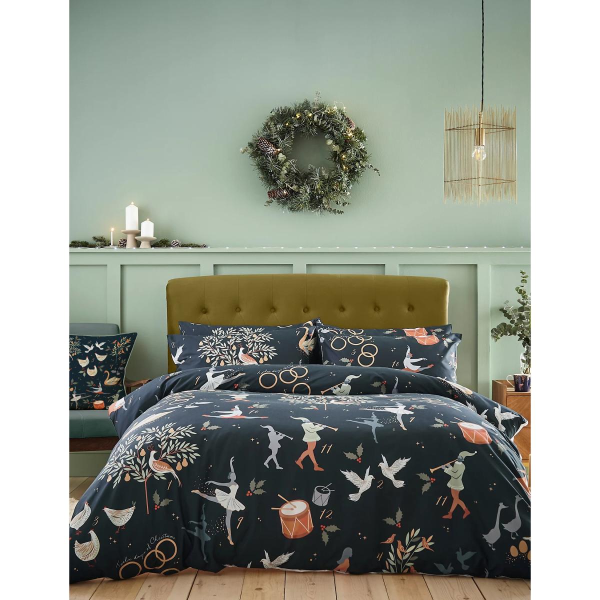 Sara Miller Pure Cotton Percale 12 Days Of Christmas Bedding Set - SGL - Midnight, Midnight – image 4