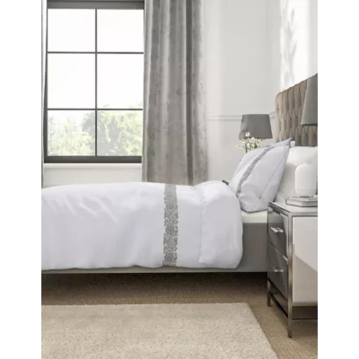 M&S Pure Cotton Embroidered Edge Bedding Set - SGL - White Mix, White Mix – image 1