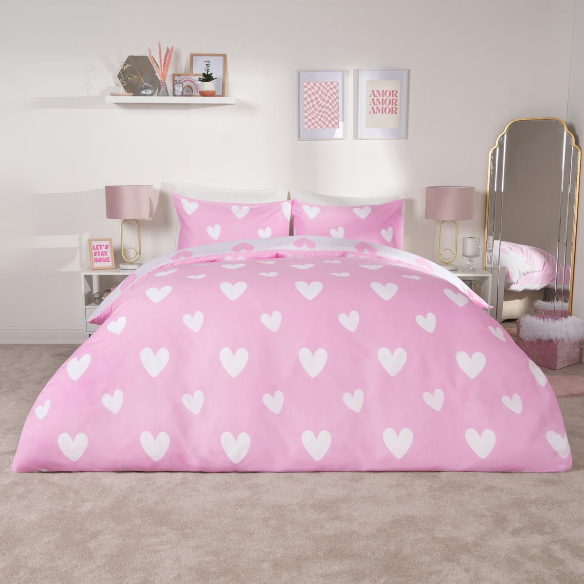 Dreamscene Love Heart Print Duvet Cover with Pillowcase Quilt Bedding Set - Pink / Single – image 2