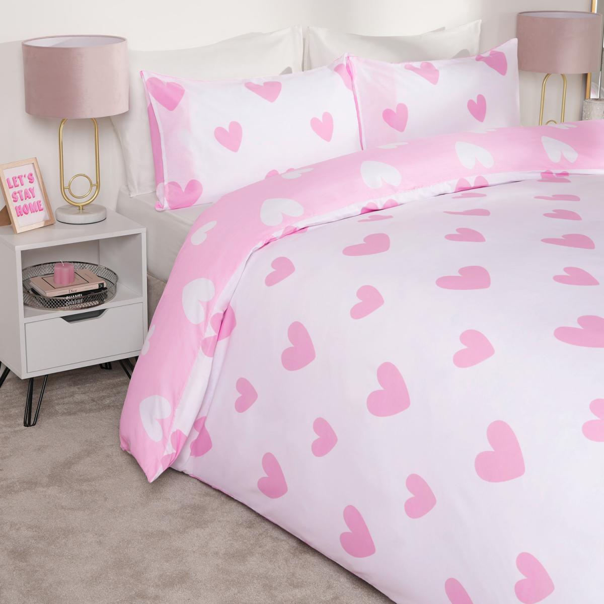 Dreamscene Love Heart Print Duvet Cover with Pillowcase Quilt Bedding Set - Pink / Single – image 5