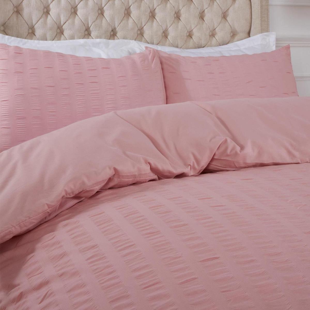 Seersucker Duvet Cover with Pillowcase Bedding Set - Pink / Single – image 2