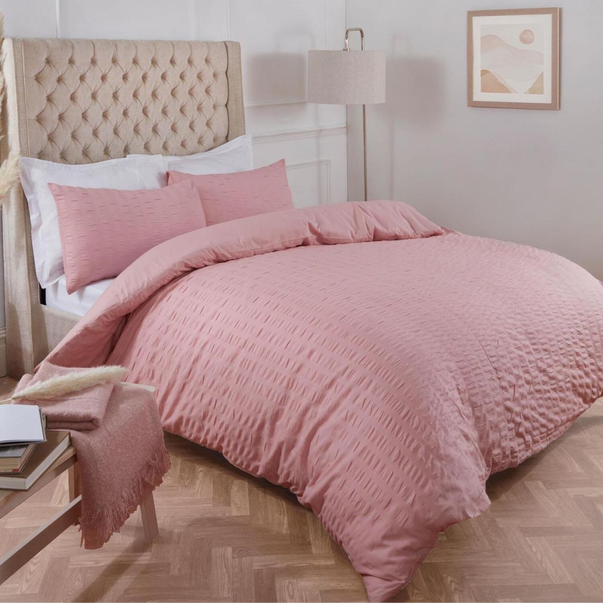 Seersucker Duvet Cover with Pillowcase Bedding Set - Pink / Single – image 3