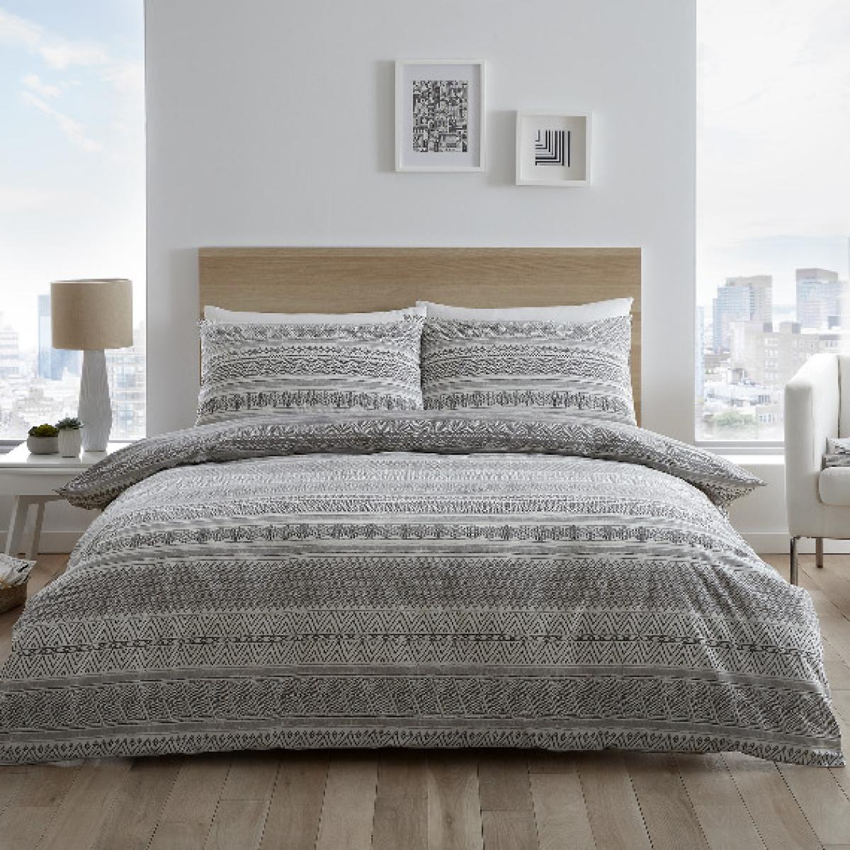 Bora Stripe 180 Thread Count Duvet Cover and Pillowcase Set - Grey / Single