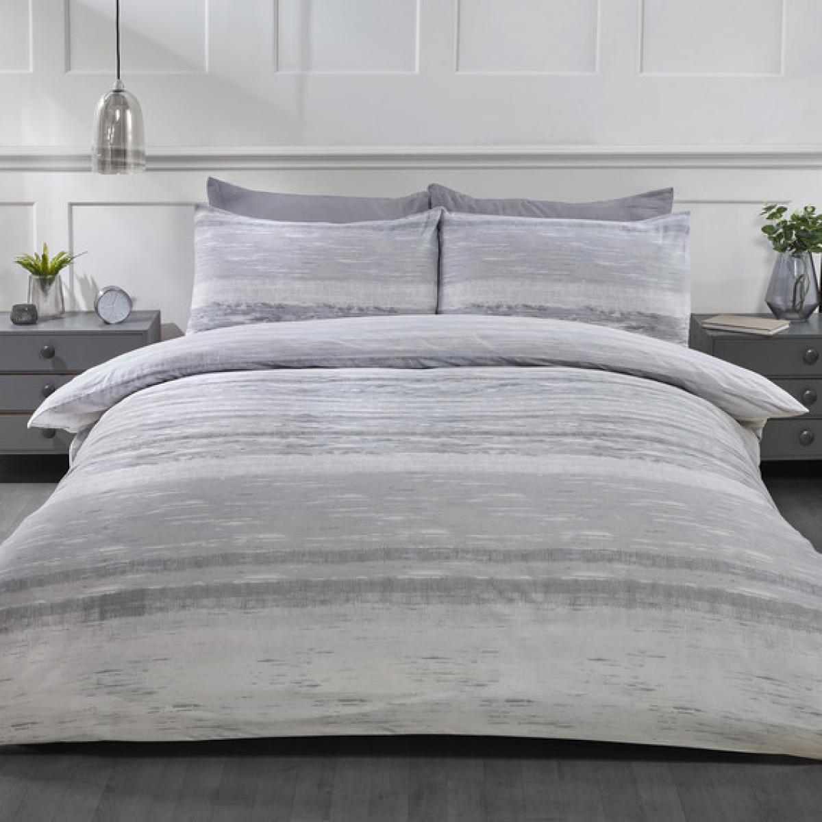 Haven Stripe Duvet Cover and Pillowcase Set - Silver / Single