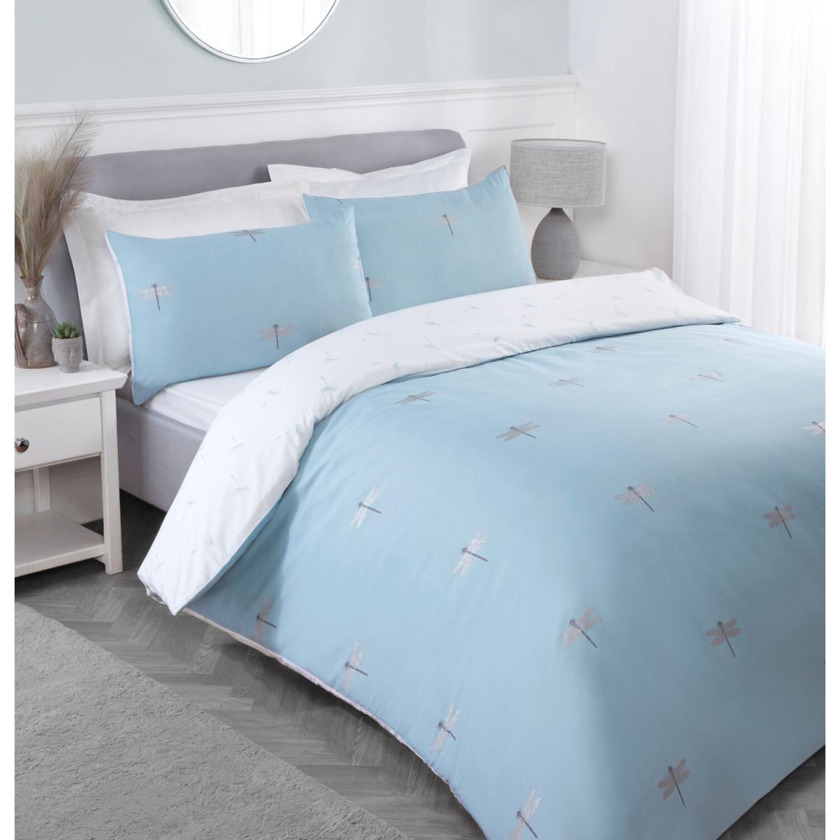 Dragonfly Metallic Duvet Cover and Pillowcase Set  - Duck Egg / Single – image 2