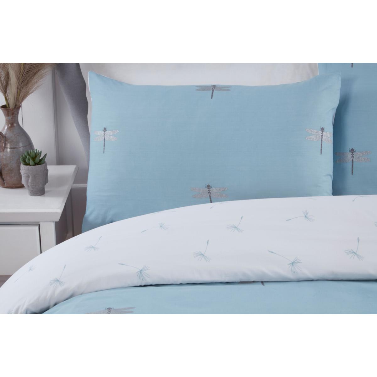Dragonfly Metallic Duvet Cover and Pillowcase Set  - Duck Egg / Single – image 3