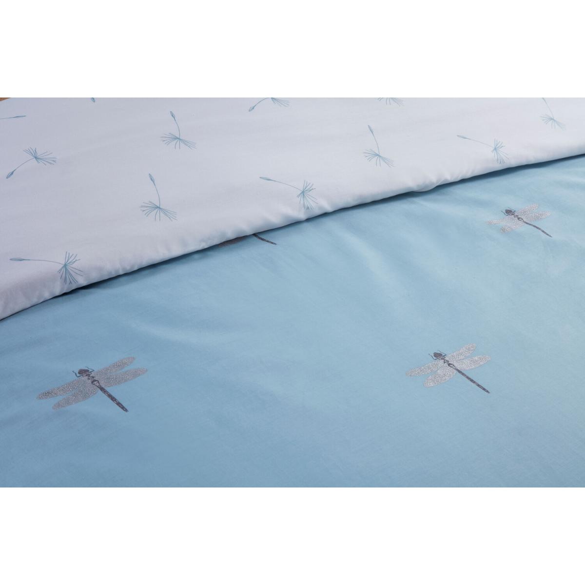 Dragonfly Metallic Duvet Cover and Pillowcase Set  - Duck Egg / Single – image 4