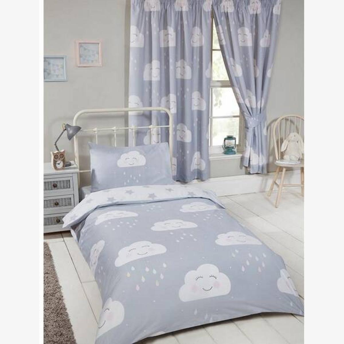 Happy Clouds Duvet Cover Set - Grey/White / Single