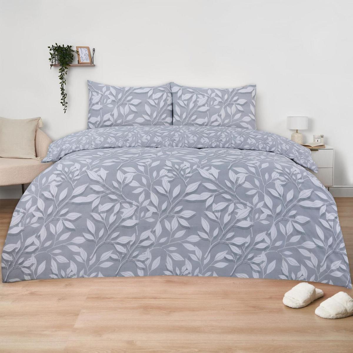 Dreamscene Leaf Print Duvet Cover Pillowcase Set - Grey / Single – image 2
