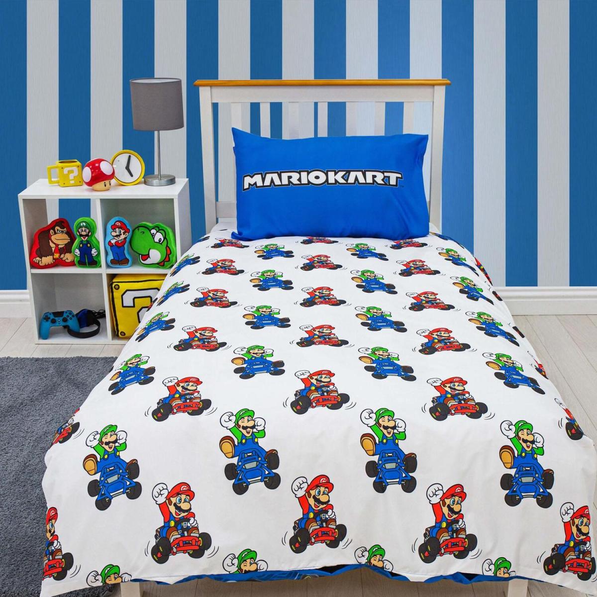 Mario Duvet Cover with Pillowcase Quilt Car Kart Video Game Bedding Set - Blue / Single – image 2