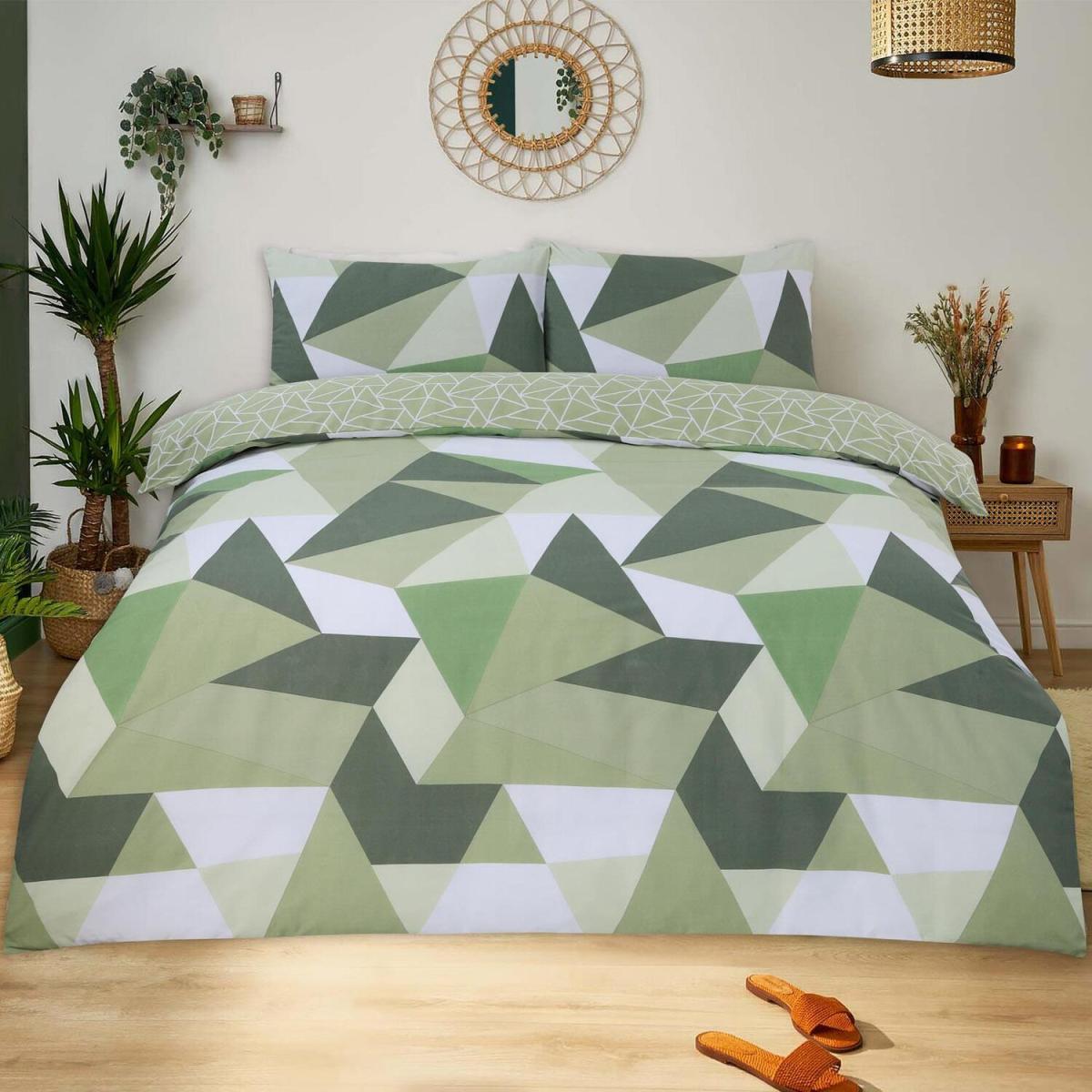 Dreamscene Shapes Geo Duvet Cover Bedding Set - Sage Green / Single – image 2