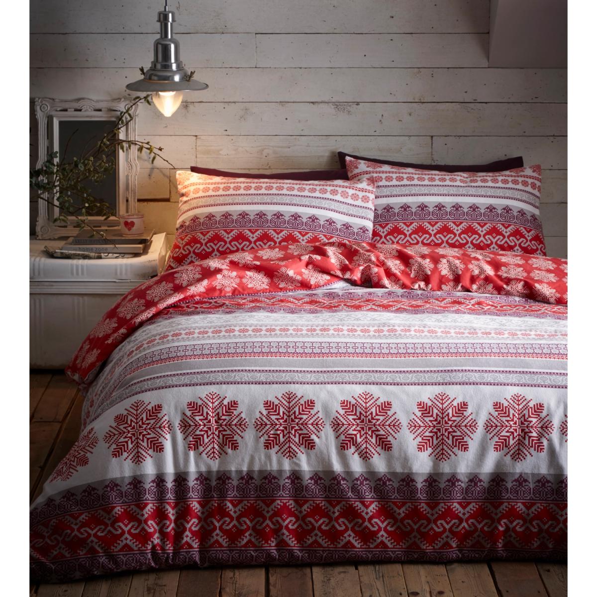 Flannelette Prague Duvet Cover and Pillowcase Set - Red / Single – image 2