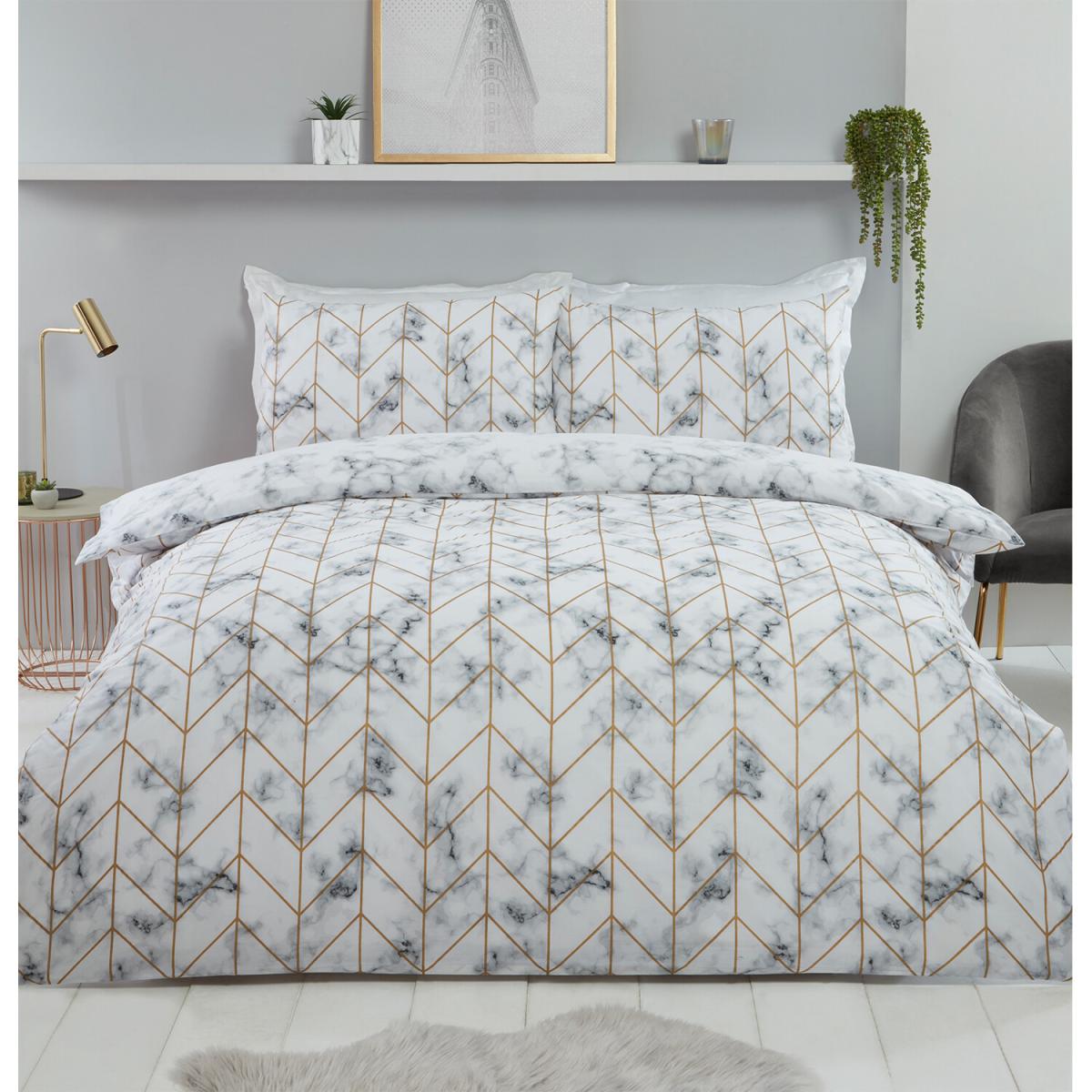 Marble Metallic Duvet Cover and Pillowcase Set - White / Single – image 2