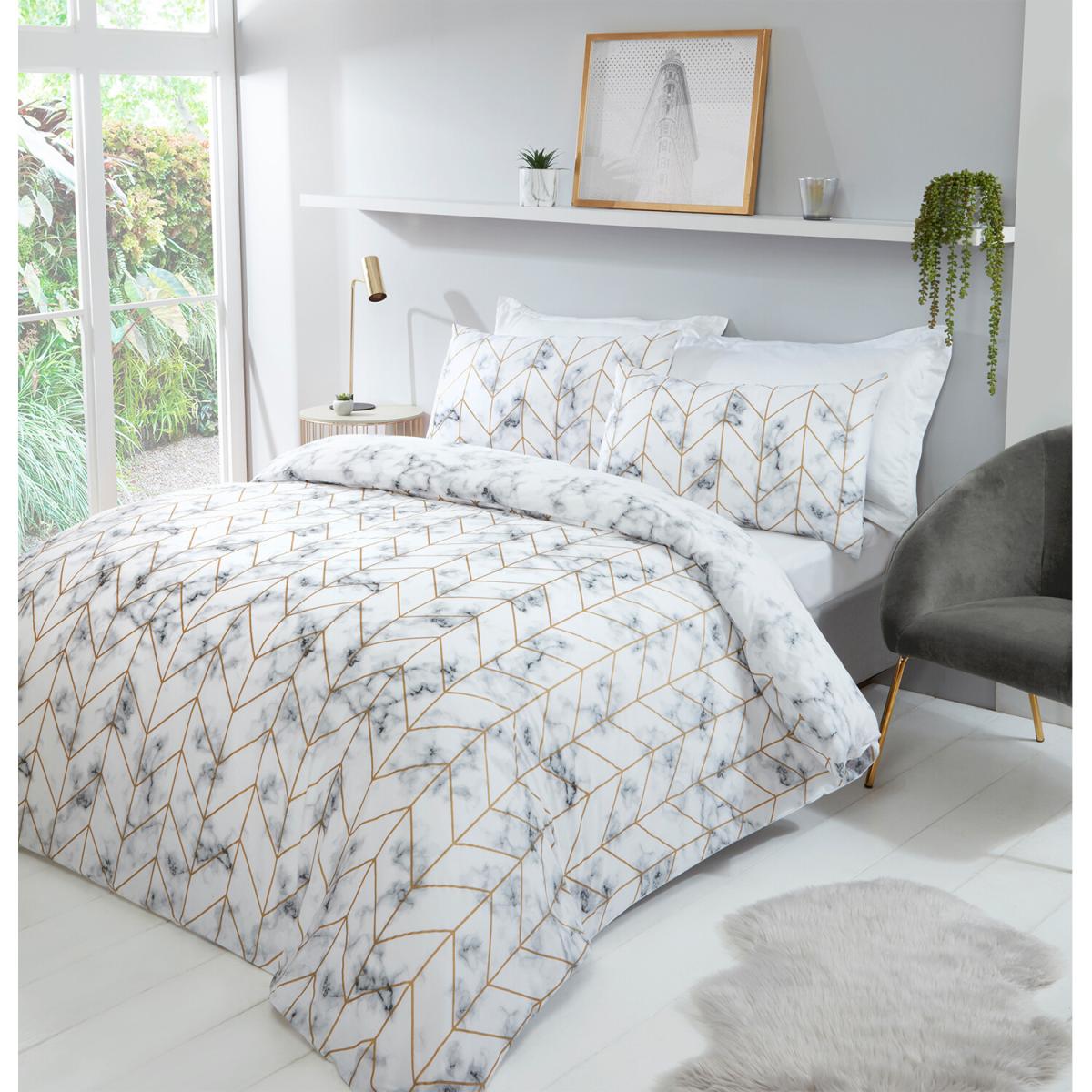 Marble Metallic Duvet Cover and Pillowcase Set - White / Single – image 3