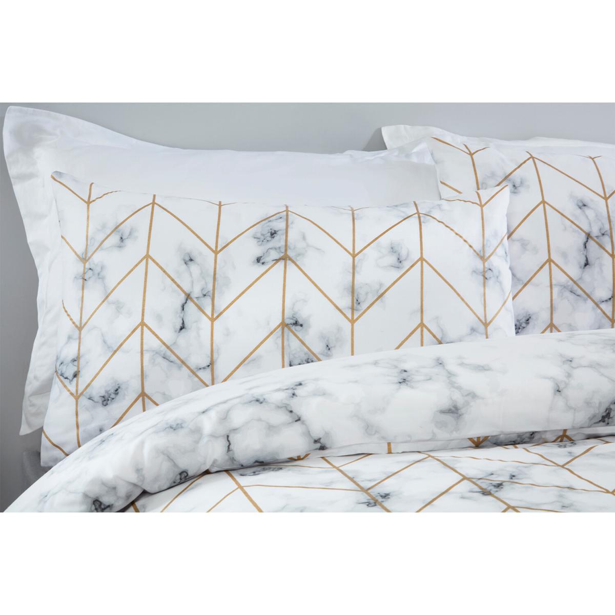 Marble Metallic Duvet Cover and Pillowcase Set - White / Single – image 4