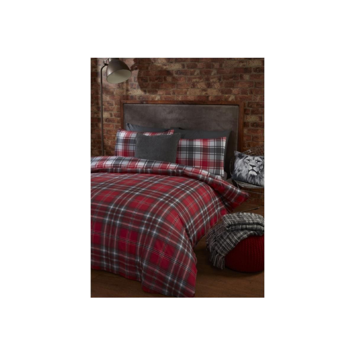 Kirk Check Duvet Cover and Pillowcase Set - Red / Single / Cotton Polyester
