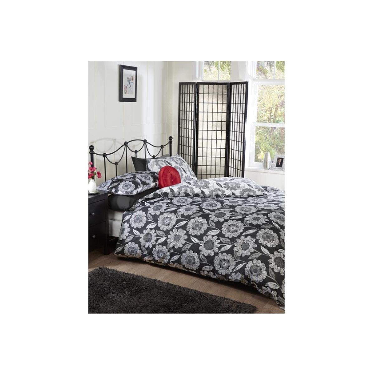 Fleur Black Printed Duvet Cover and Pillowcase Set - Single – image 1