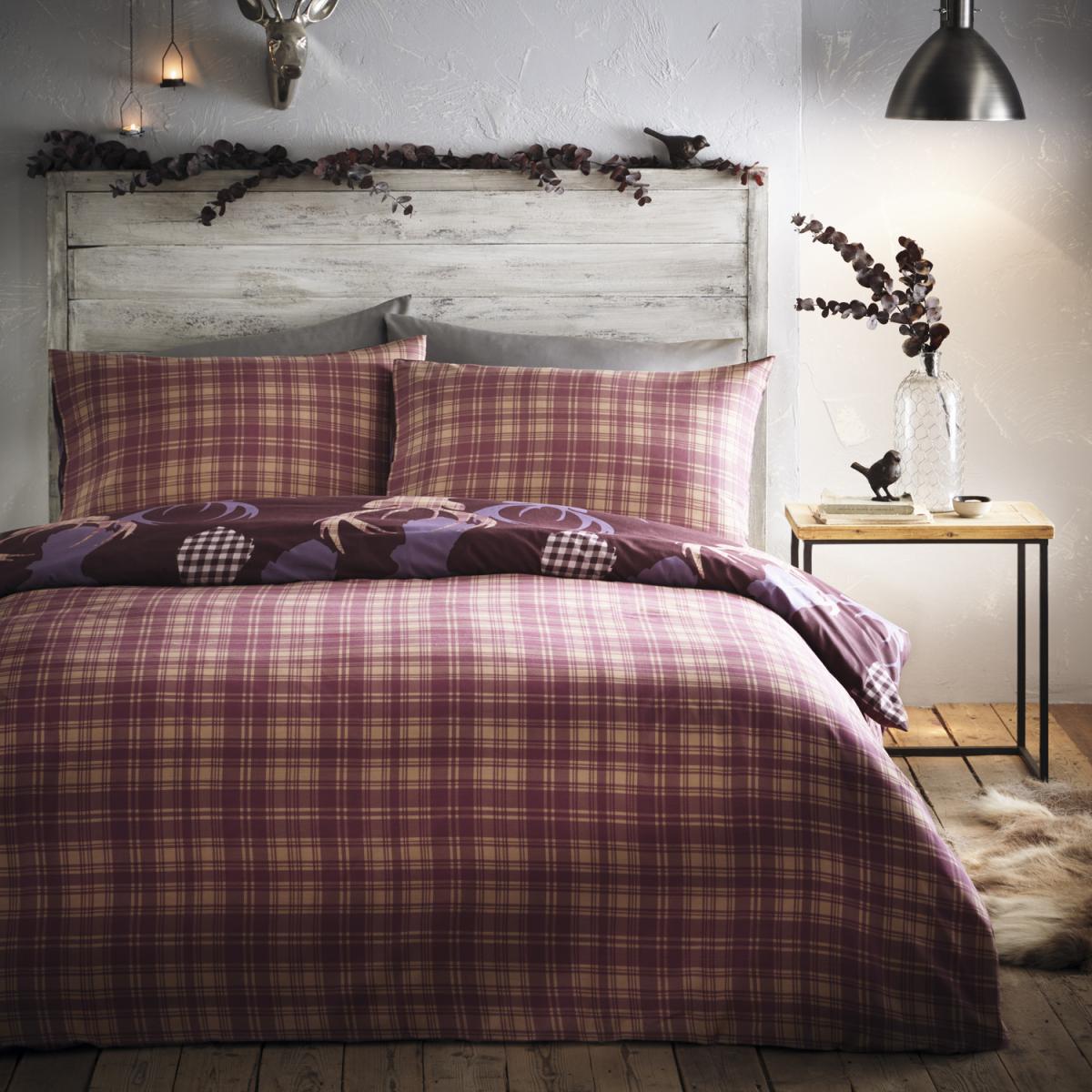 Tartan Stag Duvet Set - Plum / Single – image 2