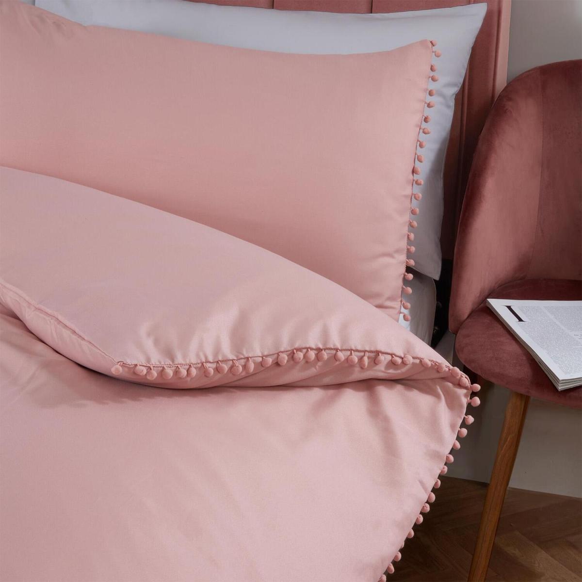 Dreamscene Pom Pom Trim Duvet Cover with Pillowcase Bedding Set - Pink / Single – image 3