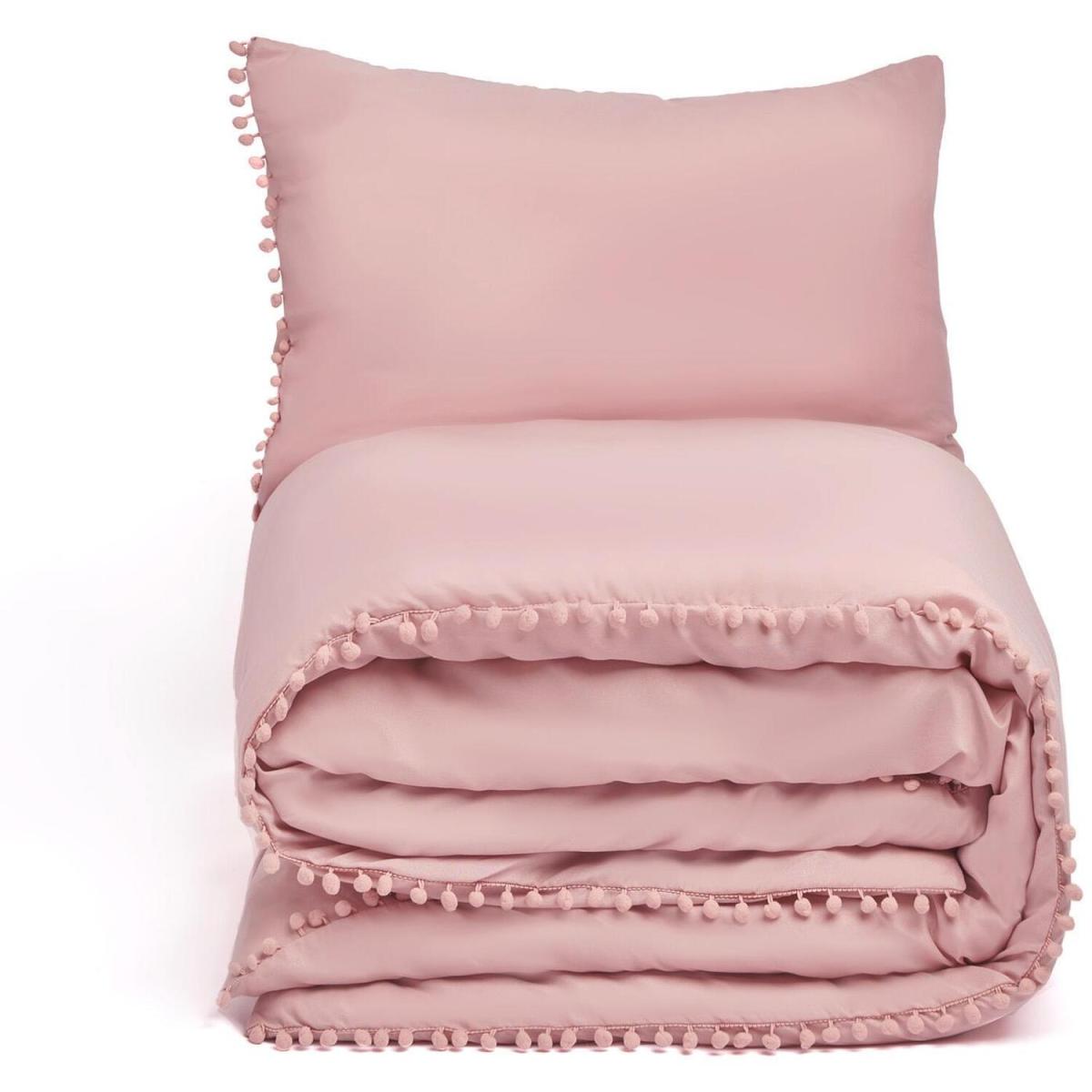 Dreamscene Pom Pom Trim Duvet Cover with Pillowcase Bedding Set - Pink / Single – image 6