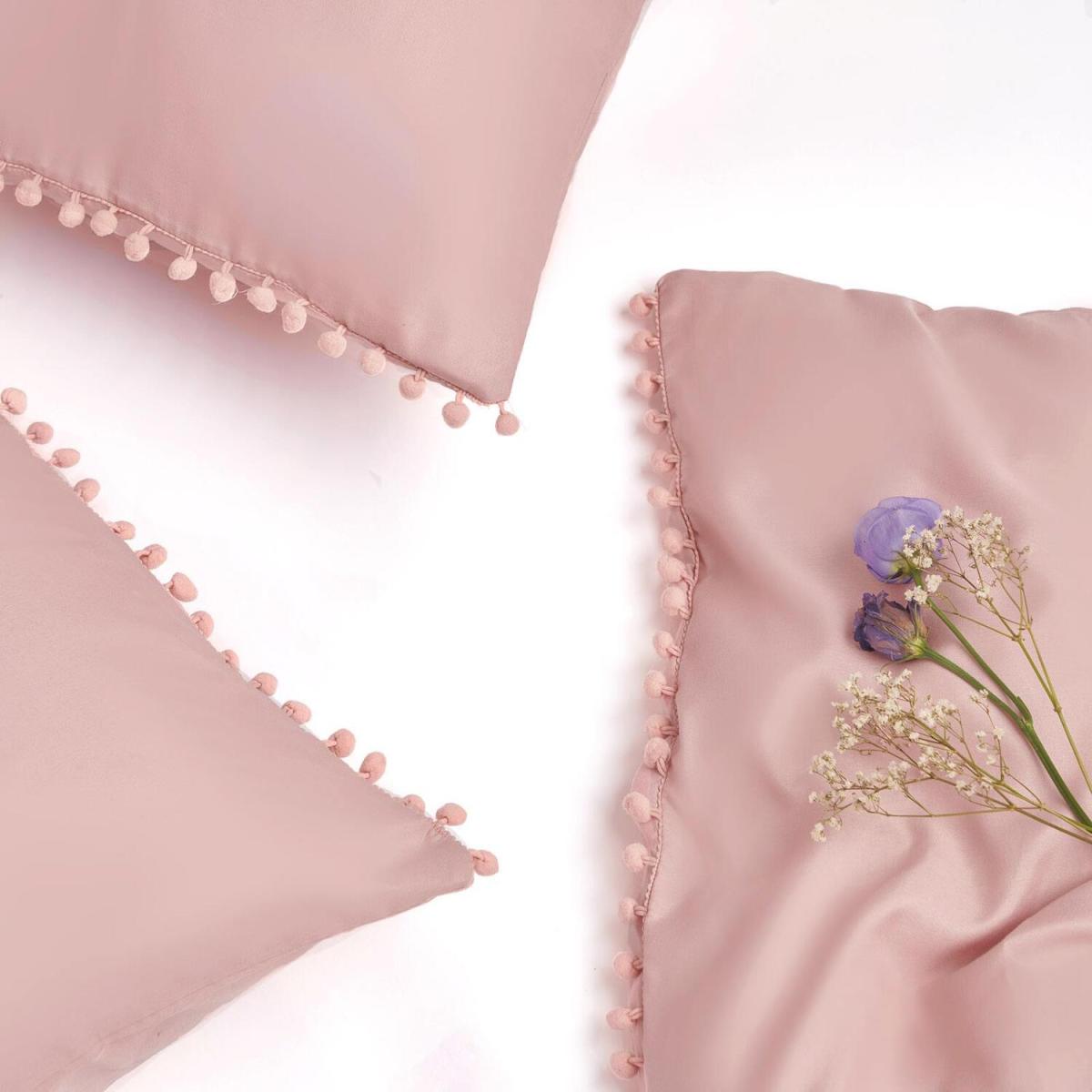 Dreamscene Pom Pom Trim Duvet Cover with Pillowcase Bedding Set - Pink / Single – image 7