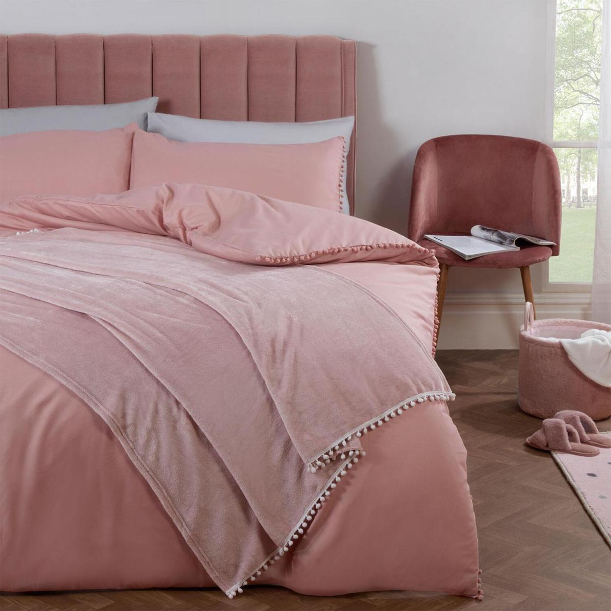 Dreamscene Pom Pom Trim Duvet Cover with Pillowcase Bedding Set - Pink / Single – image 8