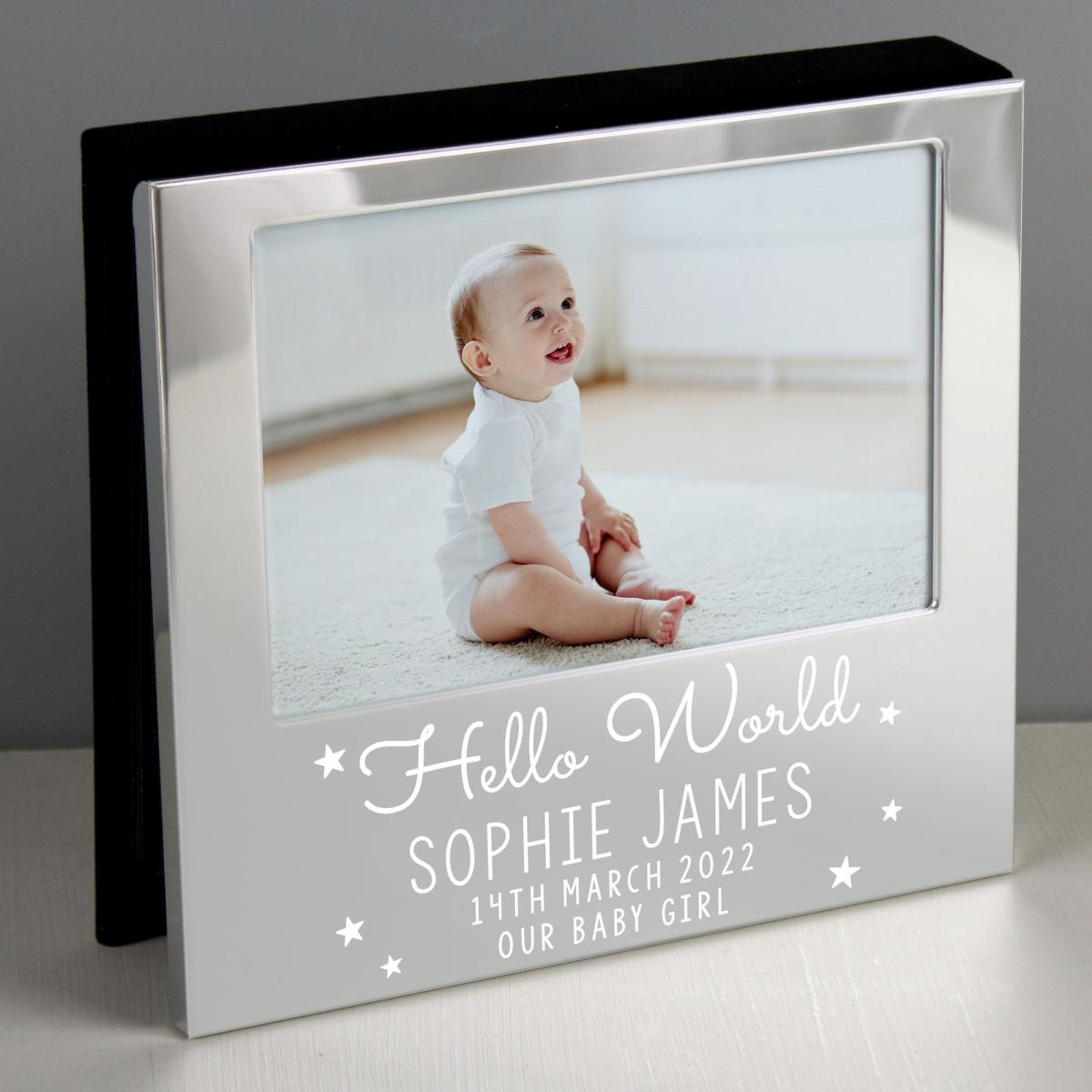 Personalised Hello World Landscape Photo Frame Album Silver – image 2