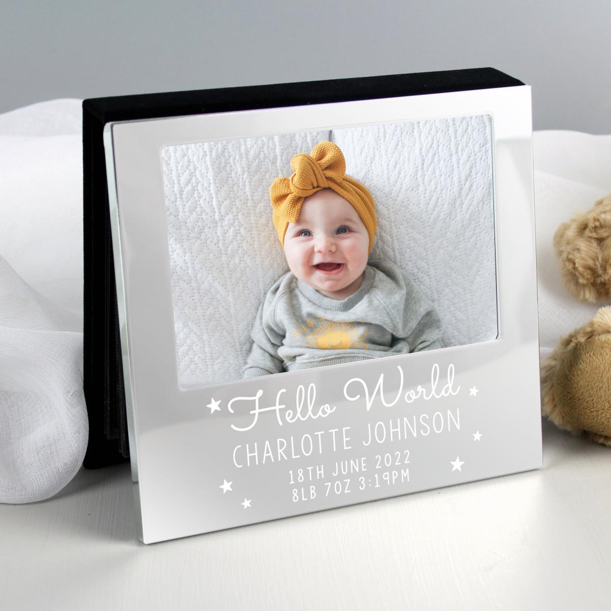 Personalised Hello World Landscape Photo Frame Album Silver – image 3