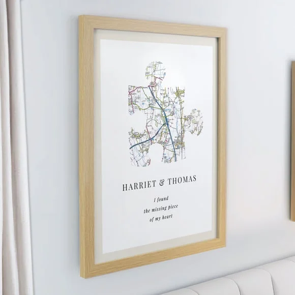 Personalised Present Day Map Puzzle Piece Poster Frame – image 1