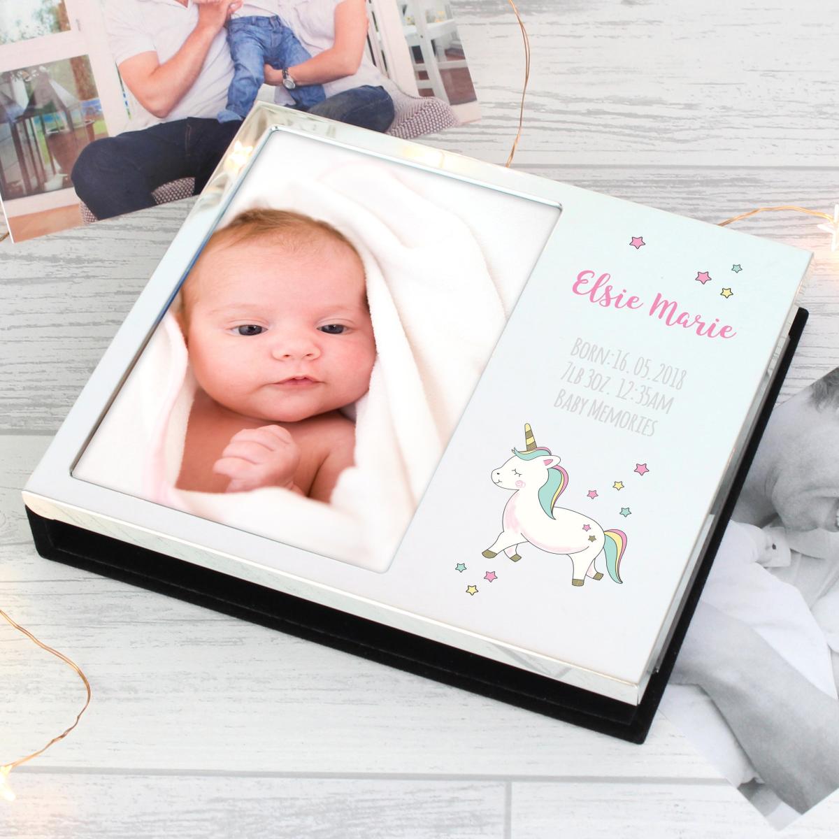 Personalised Baby Unicorn Portrait Photo Frame Album Silver – image 2