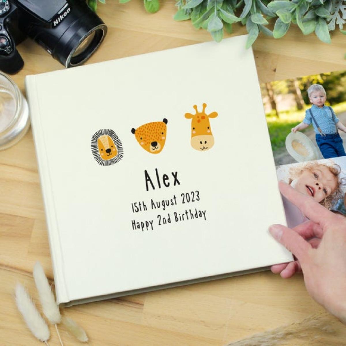 Personalised Scandi Safari Animals Square Photo Album – image 2