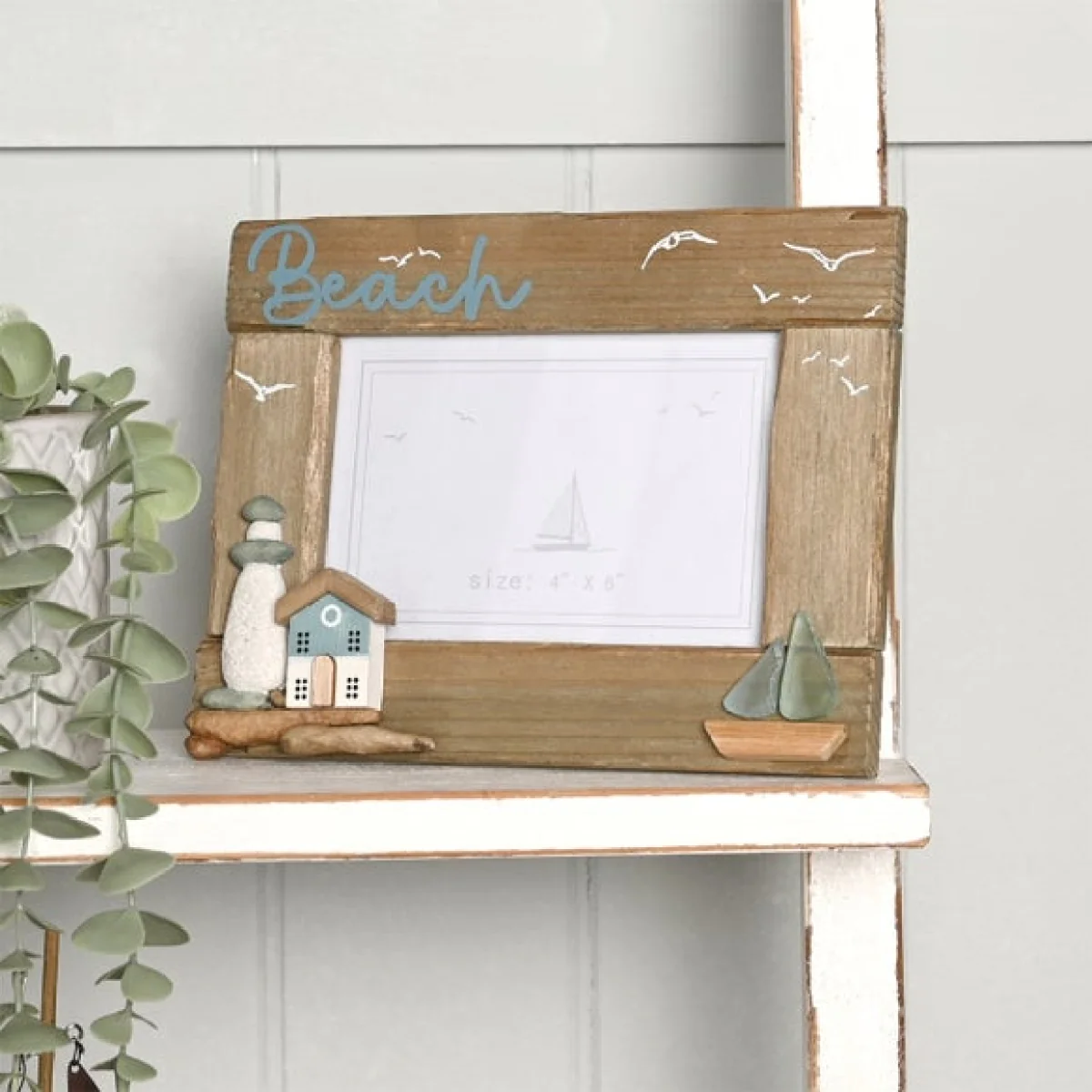 Love Life By The Sea Driftwood & Sea Glass Photo Frame – image 2