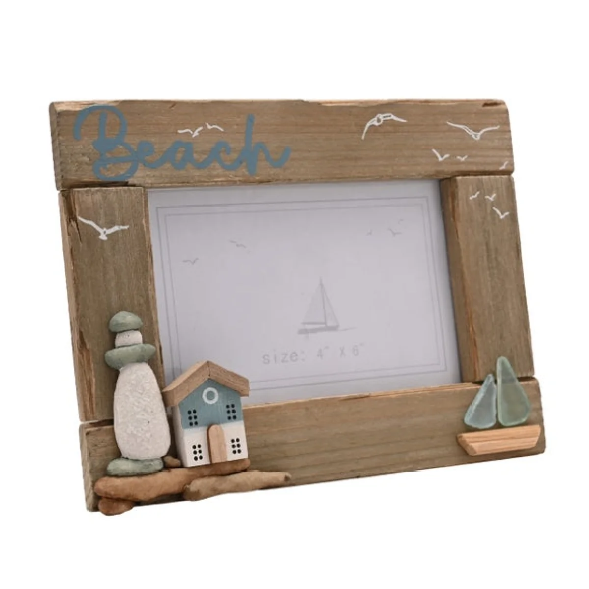 Love Life By The Sea Driftwood & Sea Glass Photo Frame – image 4