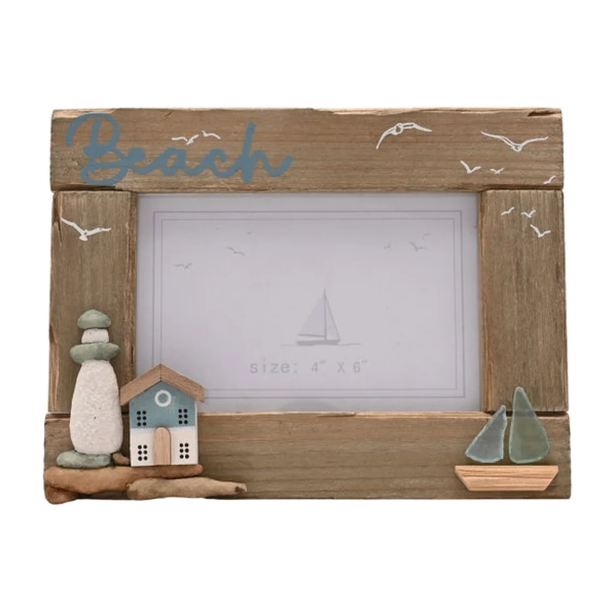 Love Life By The Sea Driftwood & Sea Glass Photo Frame – image 1