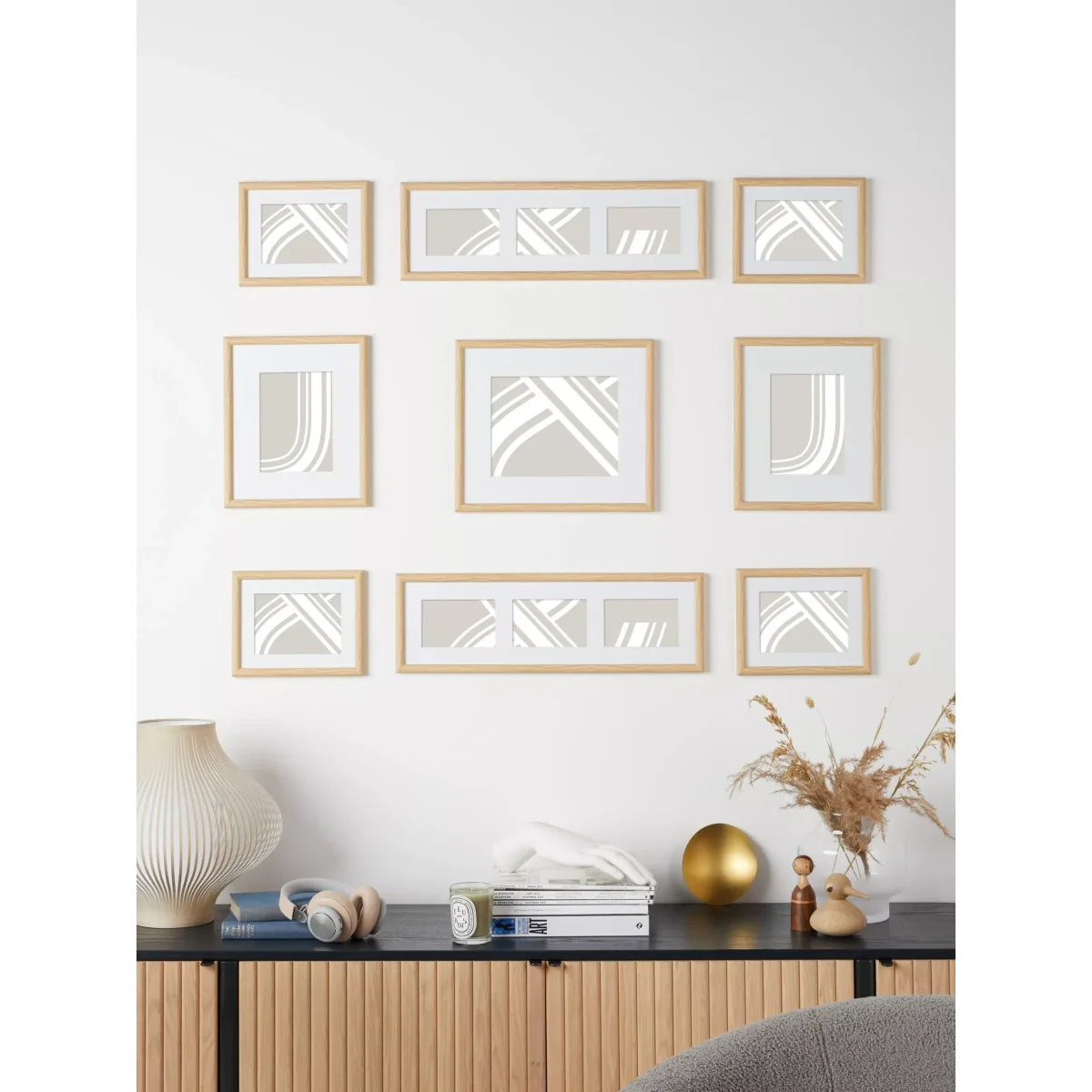 John Lewis & Partners Gallery Set Multi-aperture Wood-Effect Photo Frames, 13 Photo, Natural – image 2