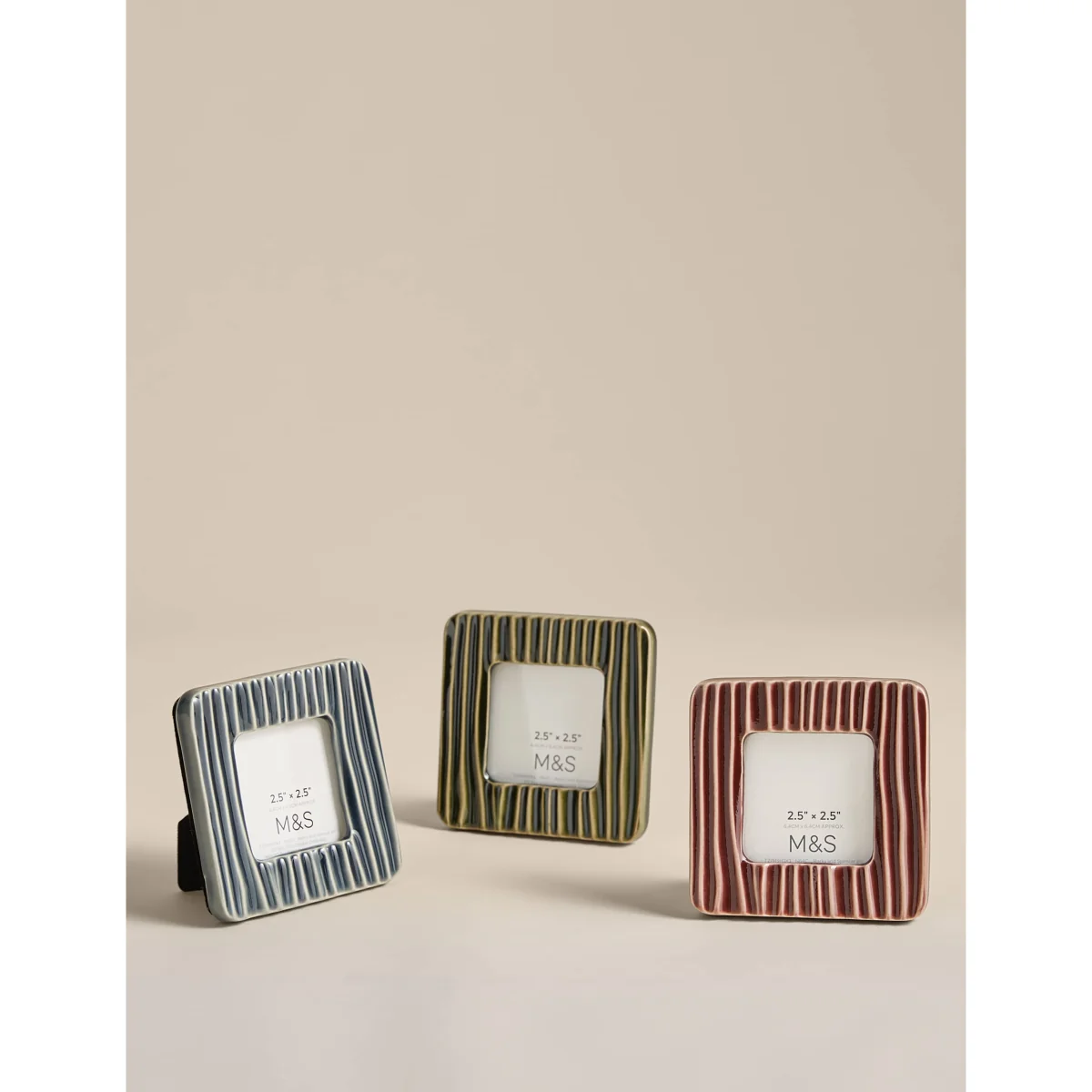 M&S Set of 3 Ceramic Textured Line Photo Frames Multi – image 2
