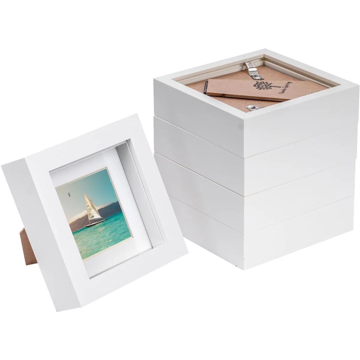 4" x 4" White 3D Box Photo Frames - 2" x 2" Mount - White - Pack of 5 - White/White – image 5