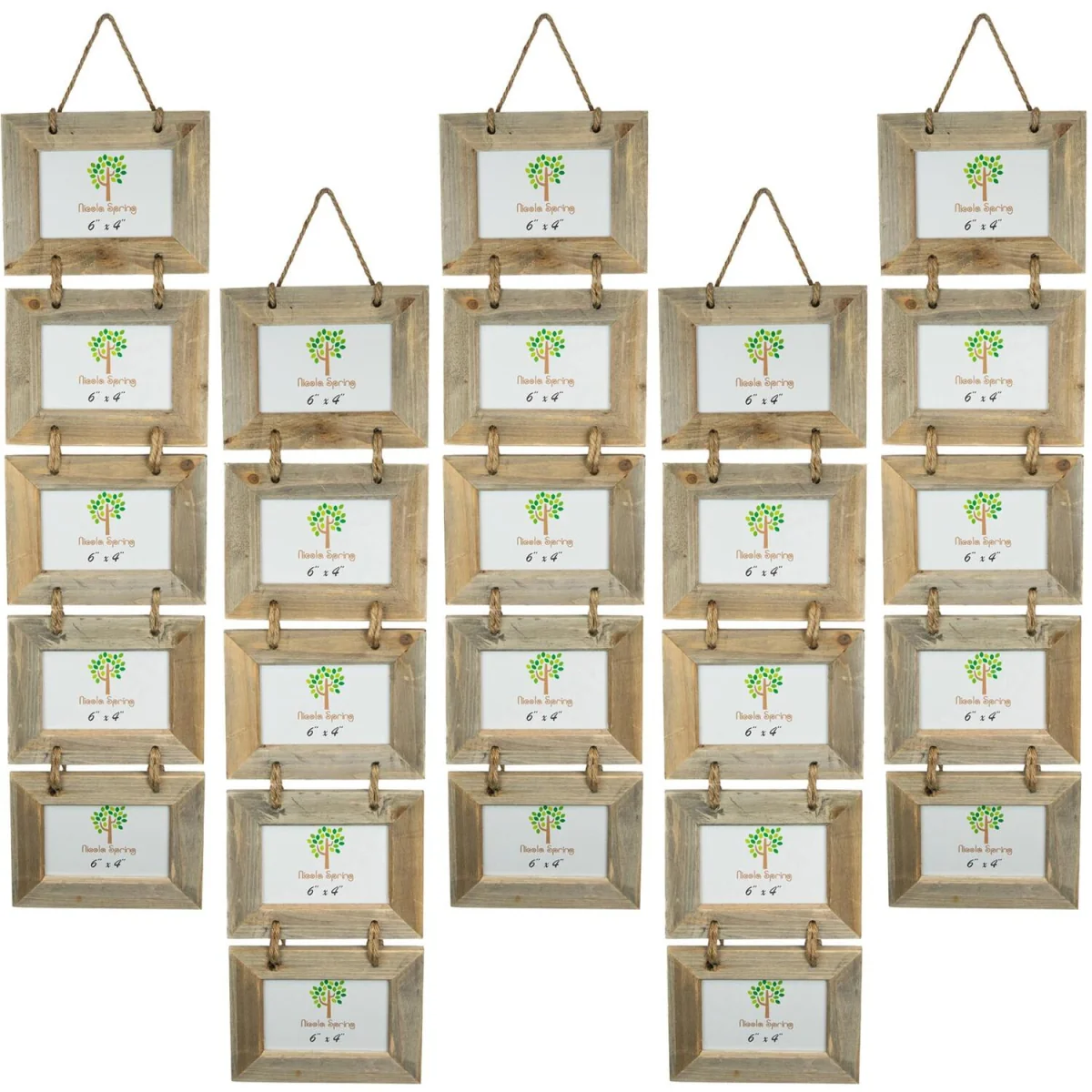 Rustic Wooden Hanging 5 Photo Frame - 6 x 4" - Natural - Pack of 5 - Brown – image 2