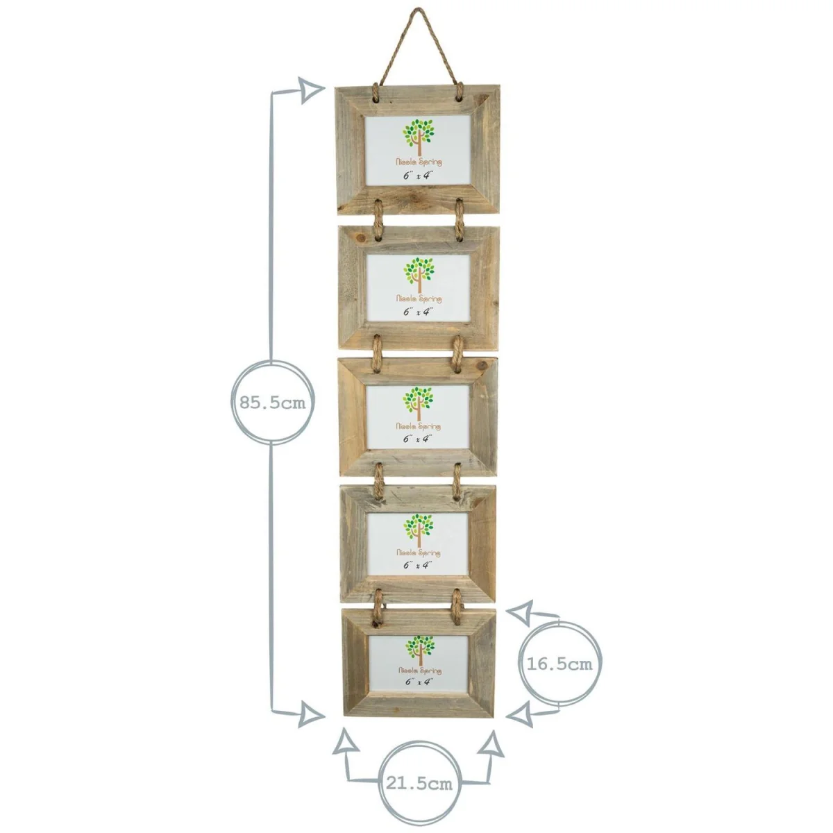 Rustic Wooden Hanging 5 Photo Frame - 6 x 4" - Natural - Pack of 5 - Brown – image 4